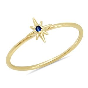 "Celestial" 14K Gold Tiny North Star Ring with Sapphire